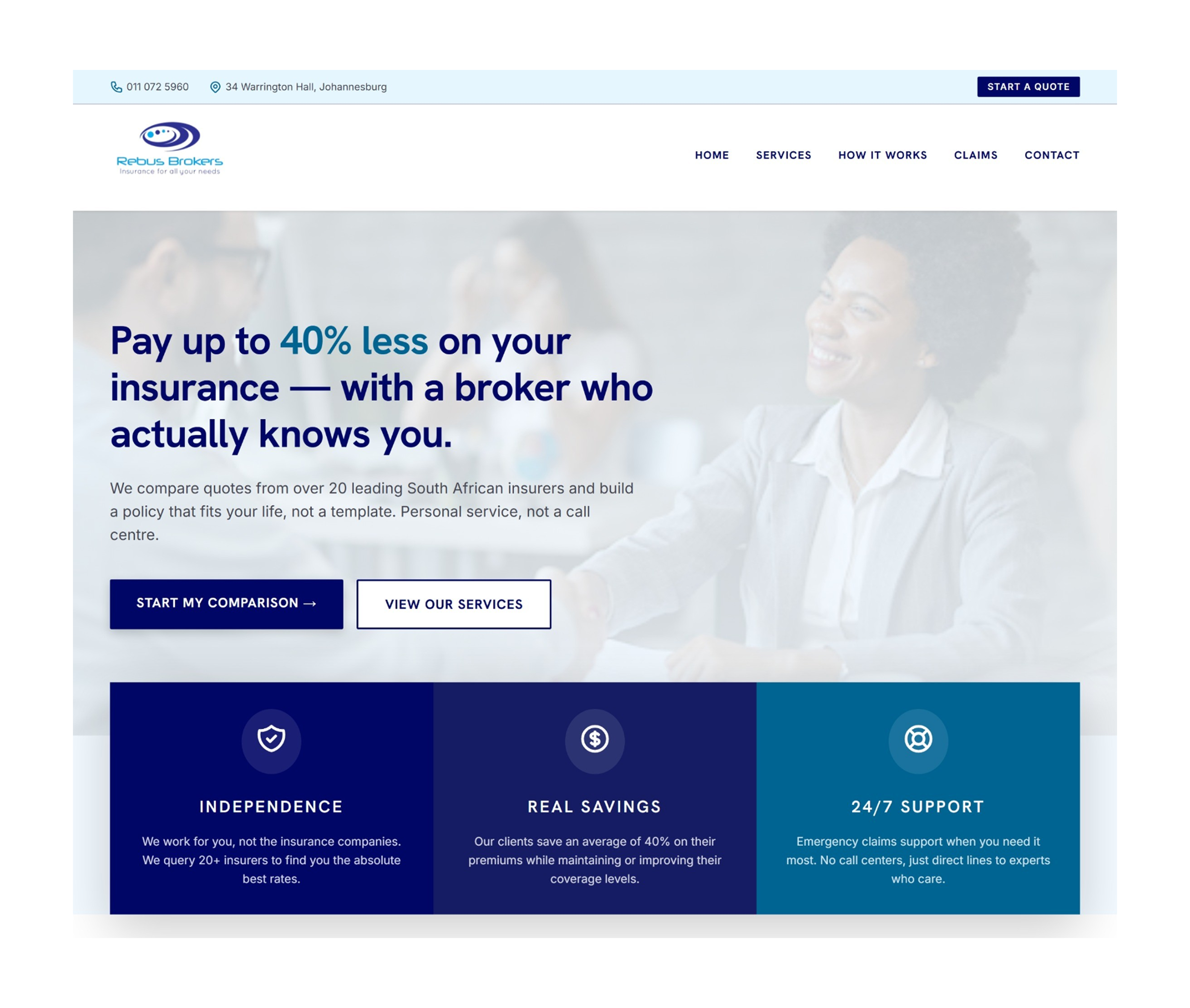 Desktop homepage hero, headline and primary CTA